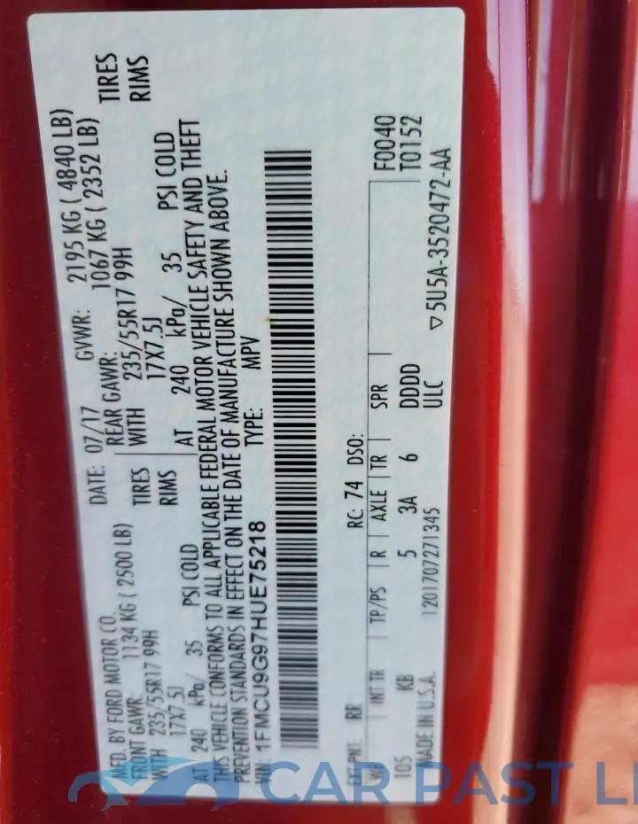 1FMCU9G97HUE75218# 12