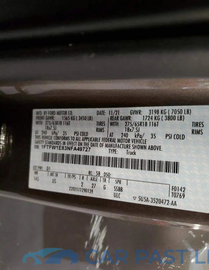1FTFW1E83NFA49727# 12