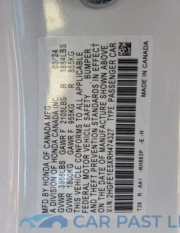 2HGFE1E5XRH474327# 12