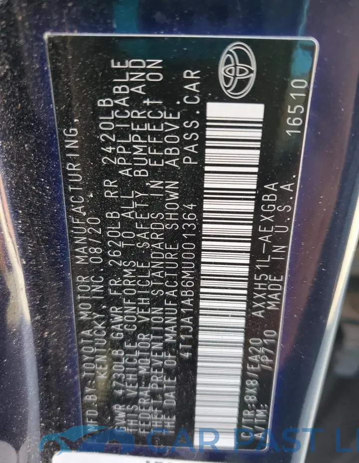 4T1JA1AB6MU001364# 12