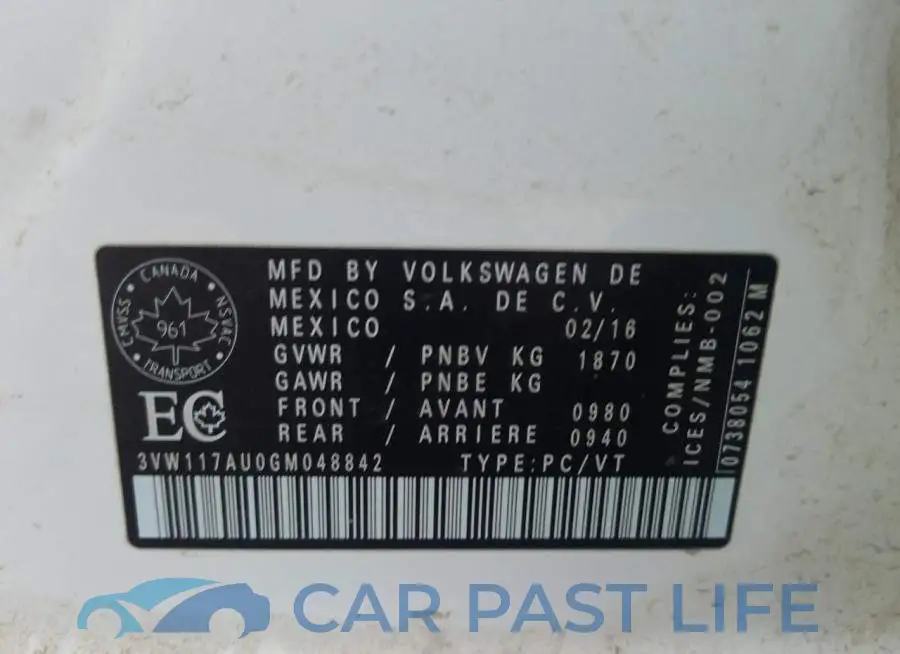 3VW117AU0GM048842# 12