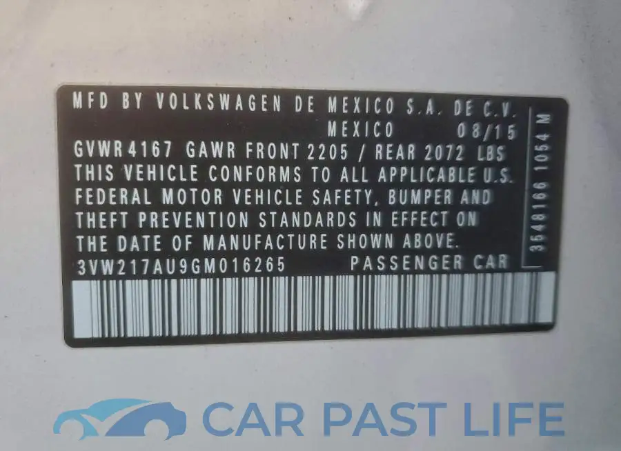 3VW217AU9GM016265# 12