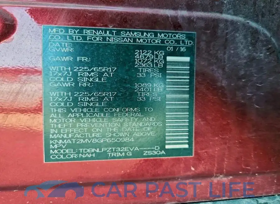 KNMAT2MV8GP650984# 12