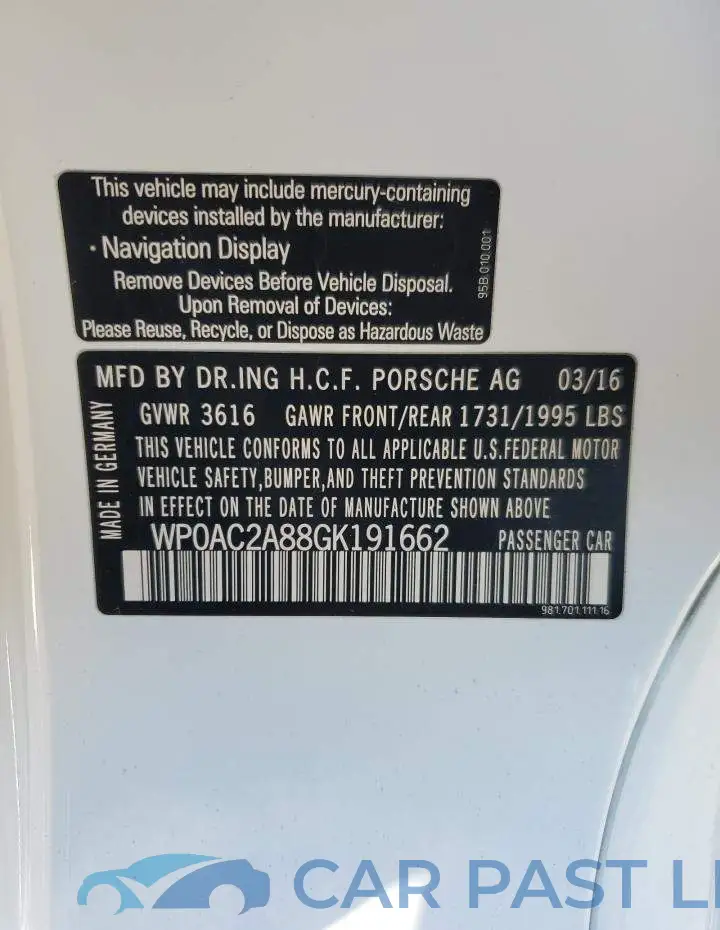 WP0AC2A88GK191662# 13