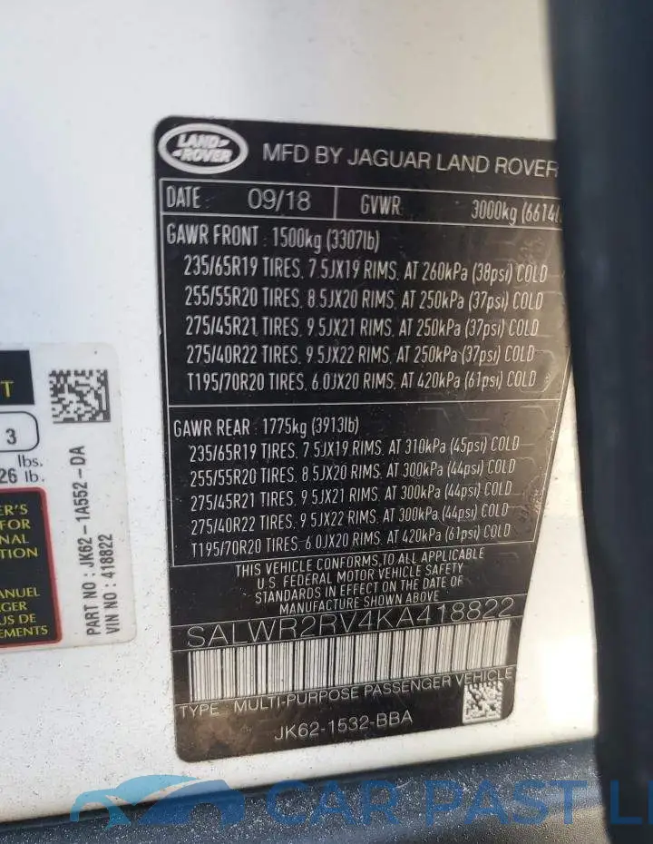 SALWR2RV4KA418822# 12