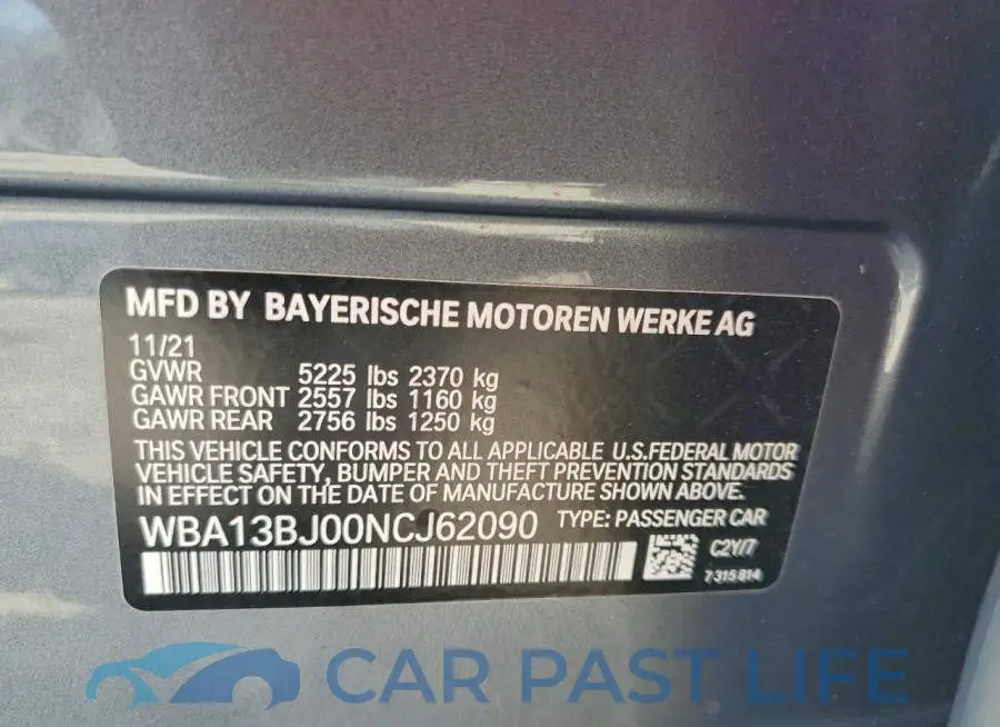 WBA13BJ00NCJ62090# 12