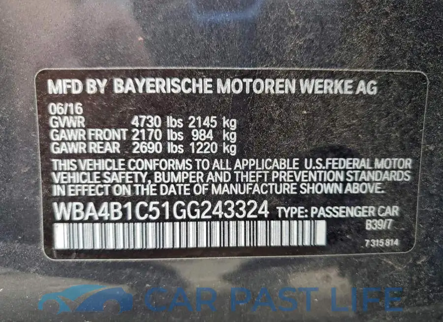 WBA4B1C51GG243324# 13