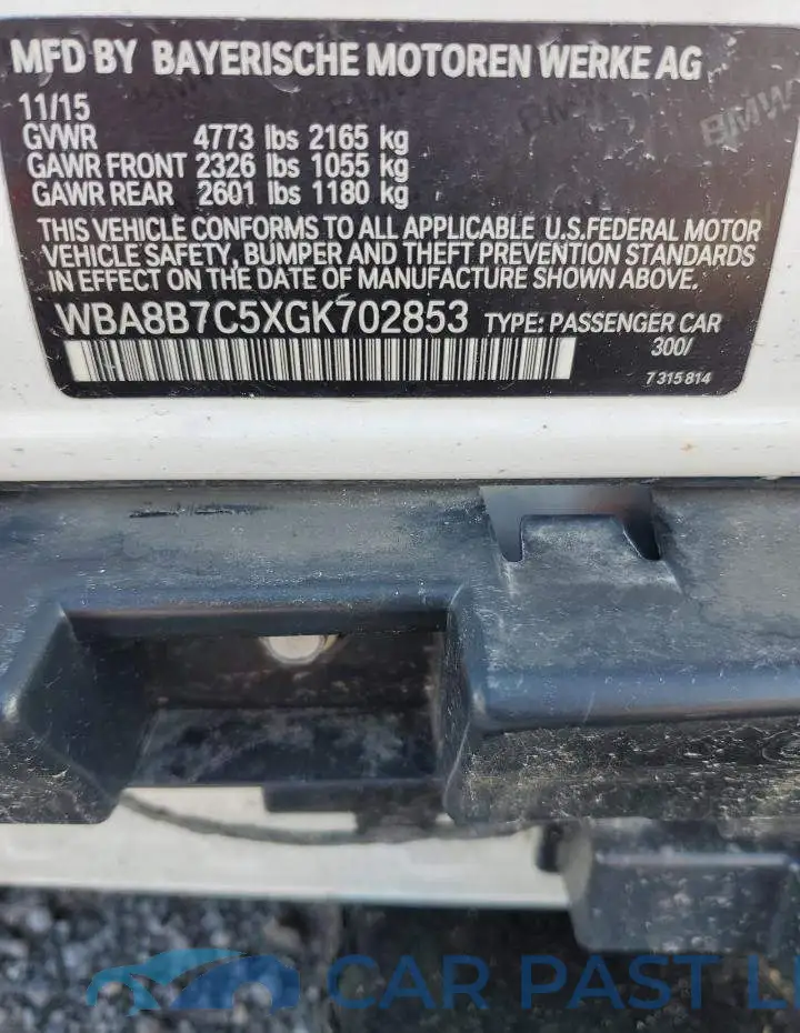 WBA8B7C5XGK702853# 13
