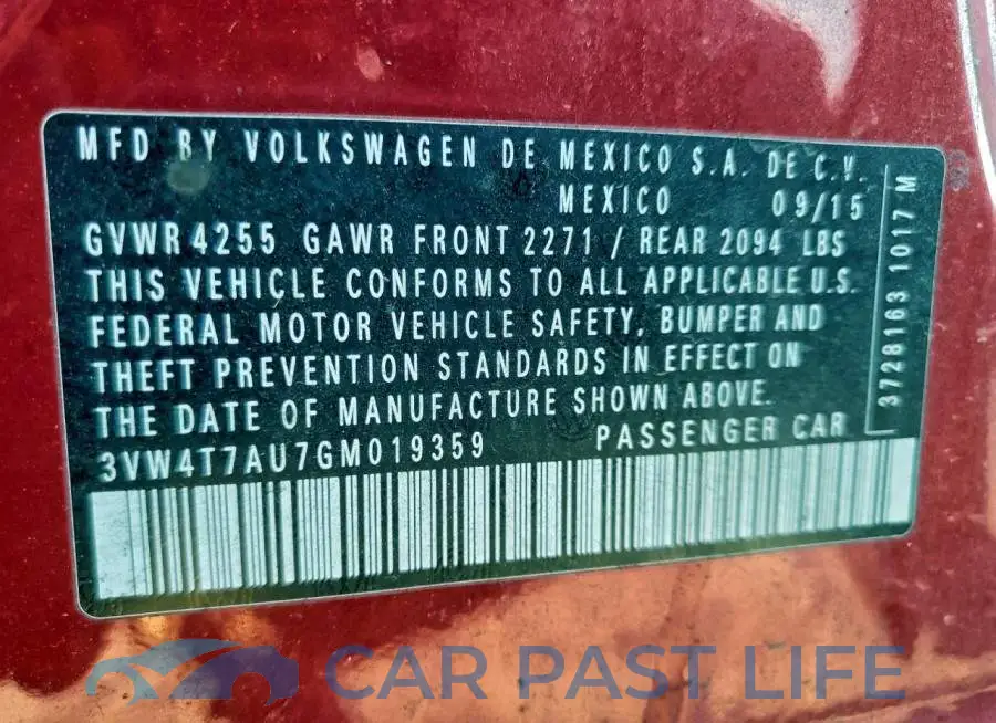3VW4T7AU7GM019359# 12