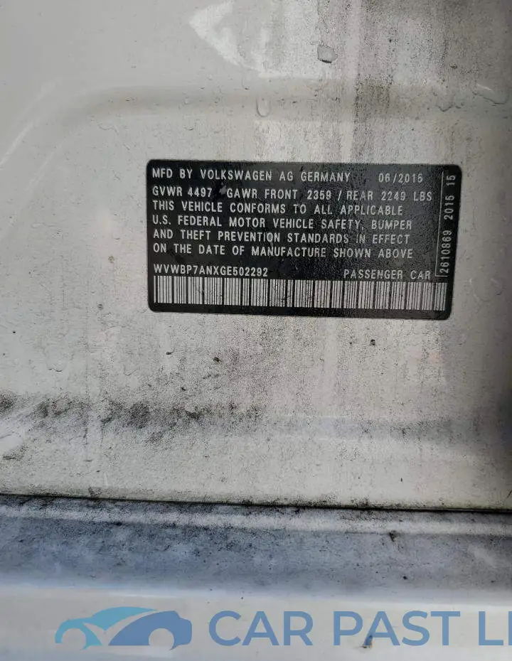 WVWBP7ANXGE502292# 12