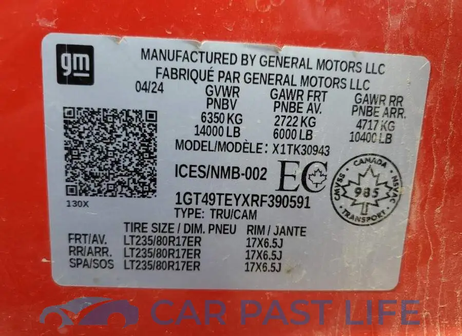 1GT49TEYXRF390591# 12