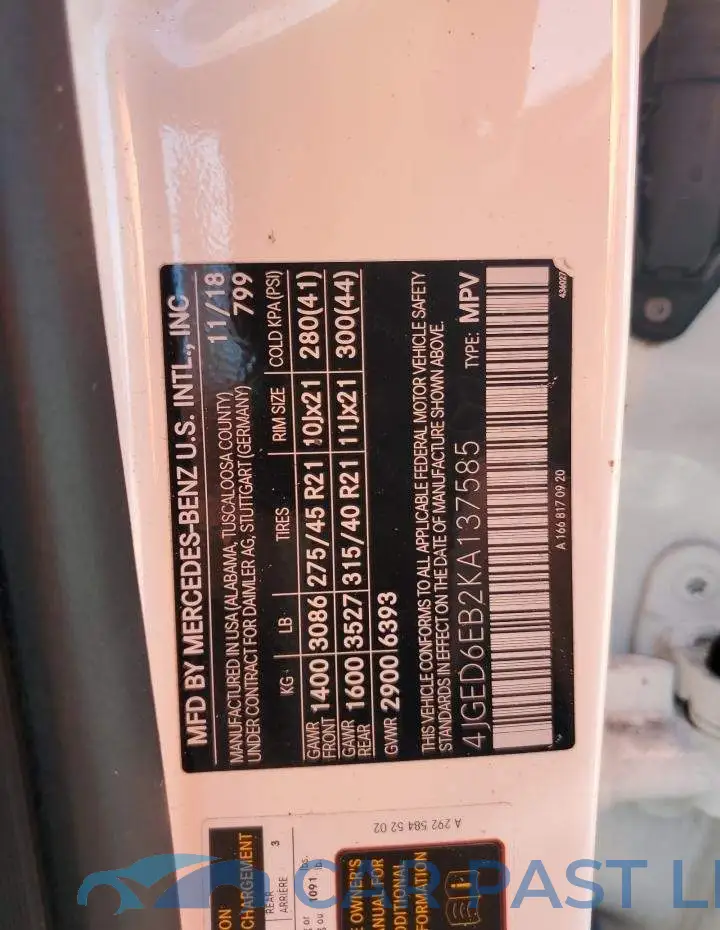 4JGED6EB2KA137585# 13