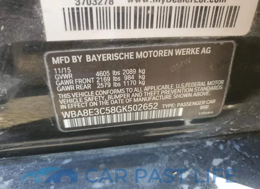 WBA8E3C58GK502652# 12