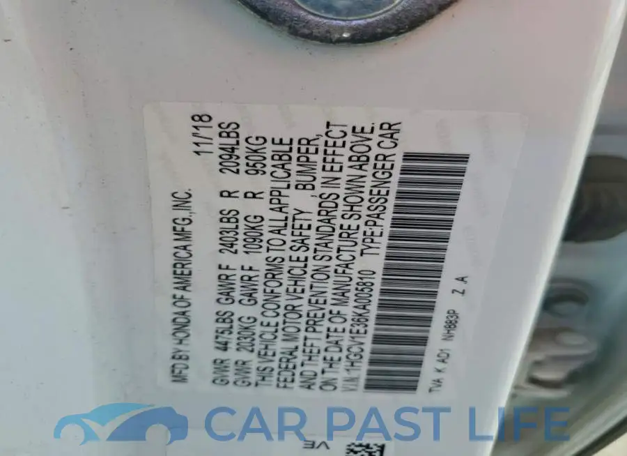 1HGCV1E36KA005810# 12