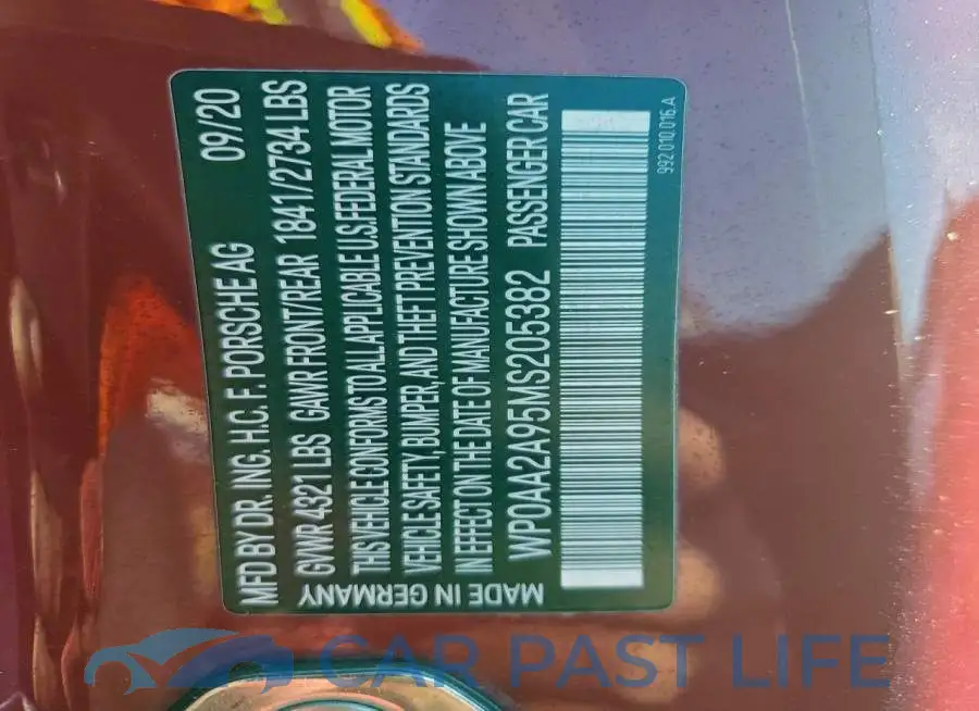 WP0AA2A95MS205382# 12