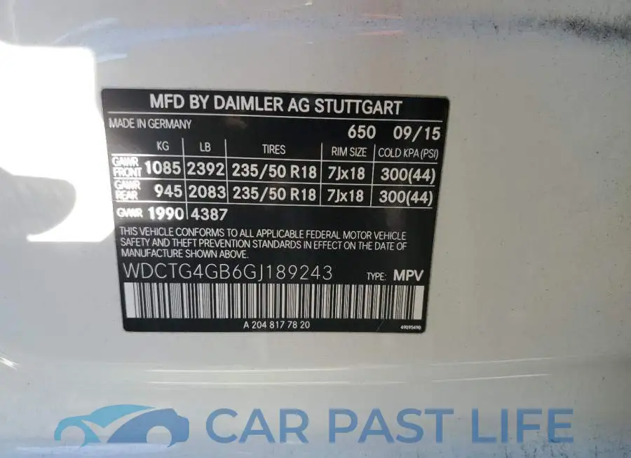WDCTG4GB6GJ189243# 13