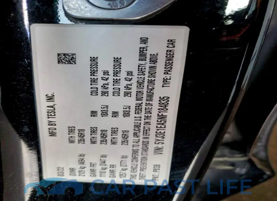 5YJ3E1EA5NF184835# 12