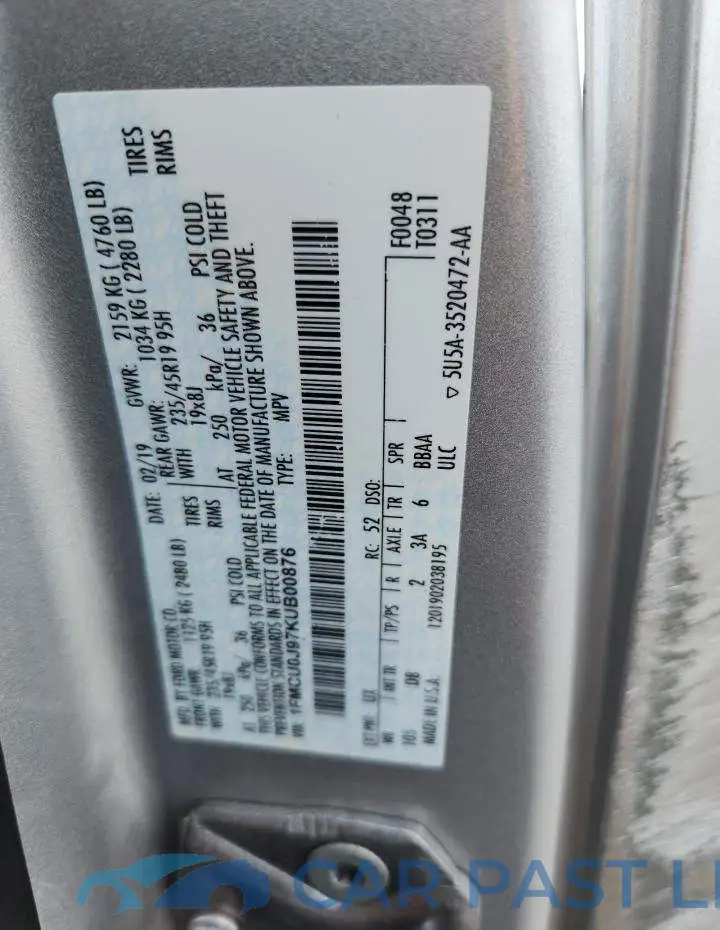 1FMCU0J97KUB00876# 13