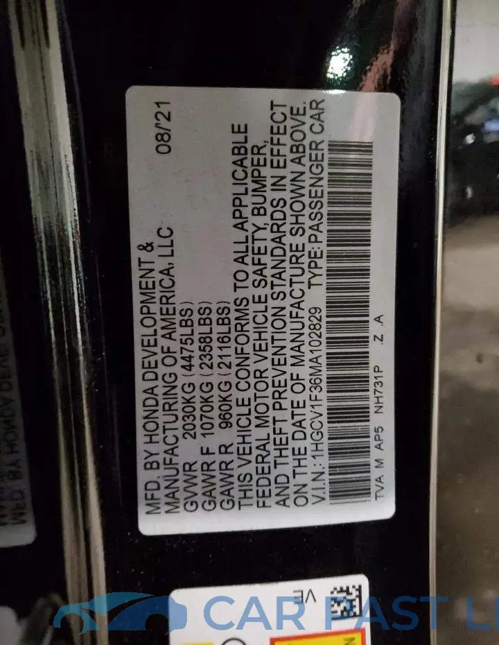 1HGCV1F36MA102829# 13