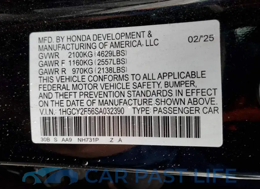 1HGCY2F56SA032390# 12