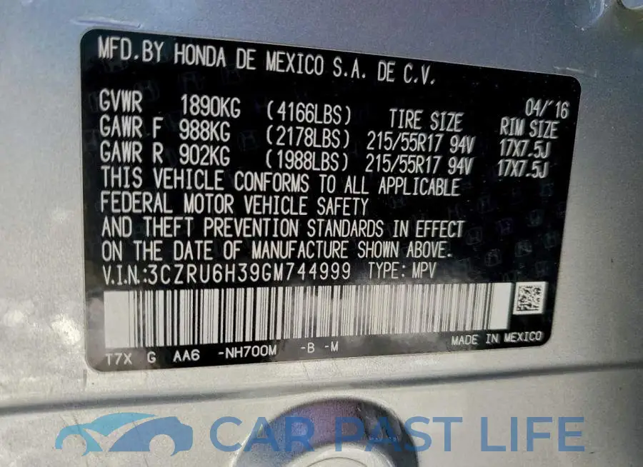 3CZRU6H39GM744999# 13