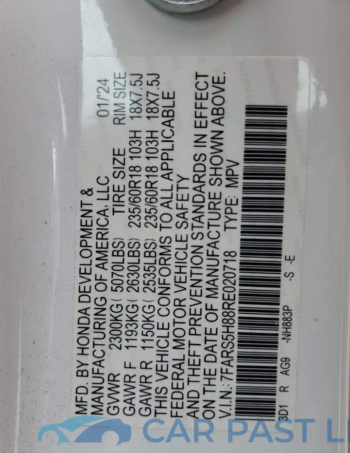 7FARS5H88RE020718# 13