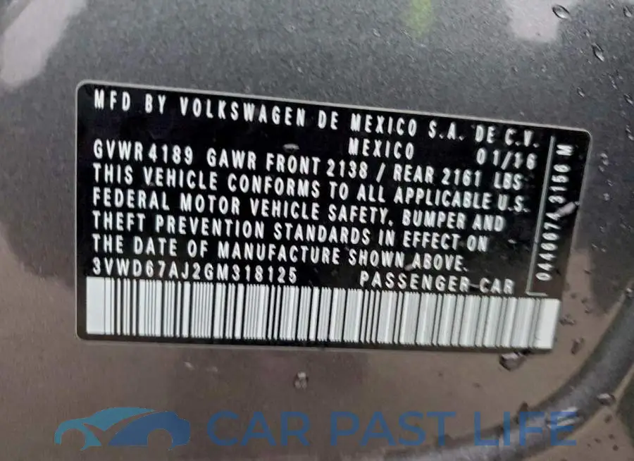 3VWD67AJ2GM318125# 12
