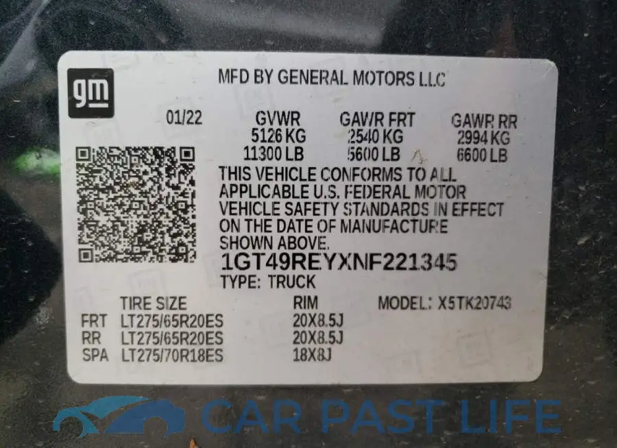 1GT49REYXNF221345# 12