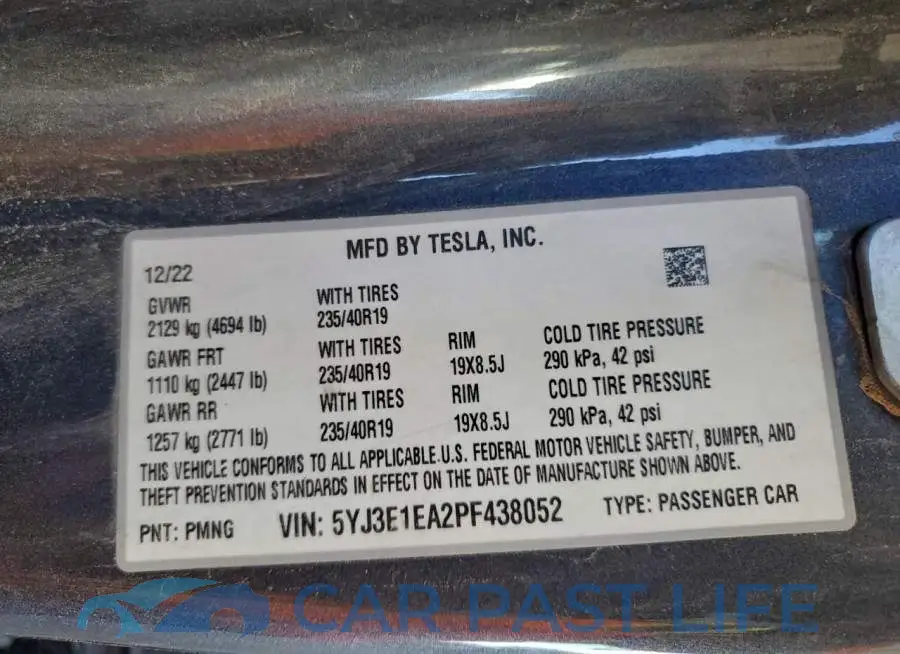5YJ3E1EA2PF438052# 12