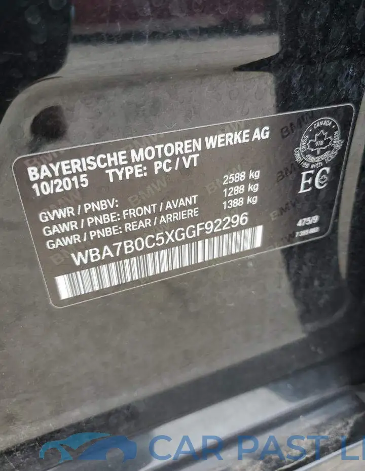 WBA7B0C5XGGF92296# 12