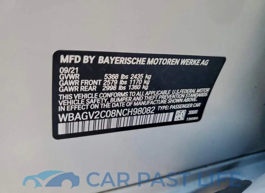 WBAGV2C08NCH98082# 13