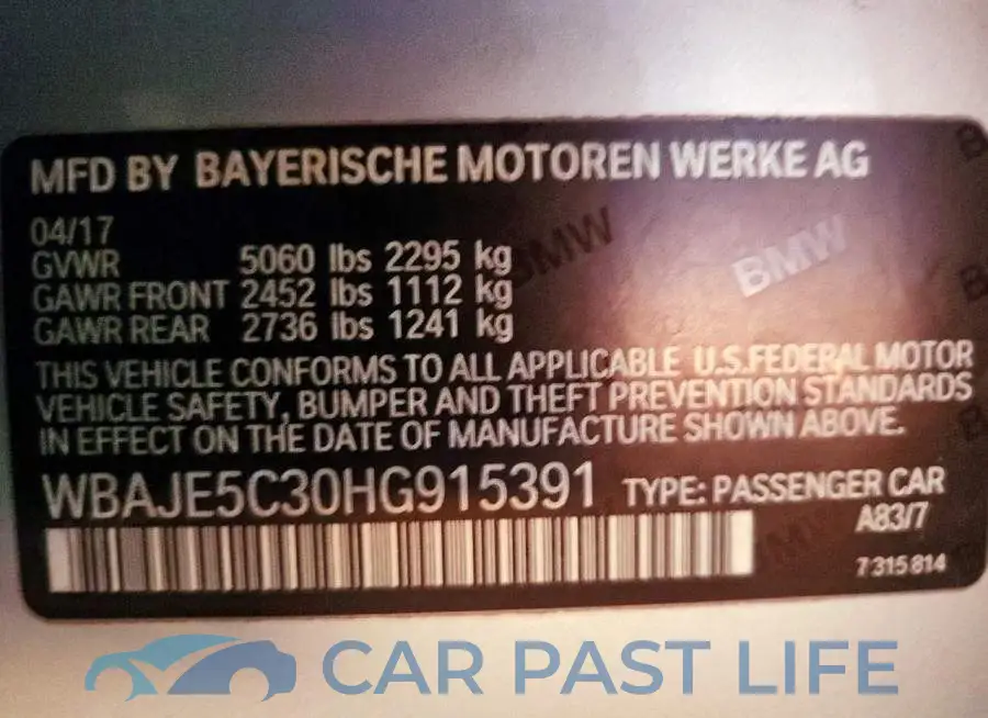 WBAJE5C30HG915391# 12