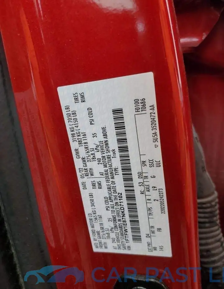 1FTFW1E87NKD71102# 12