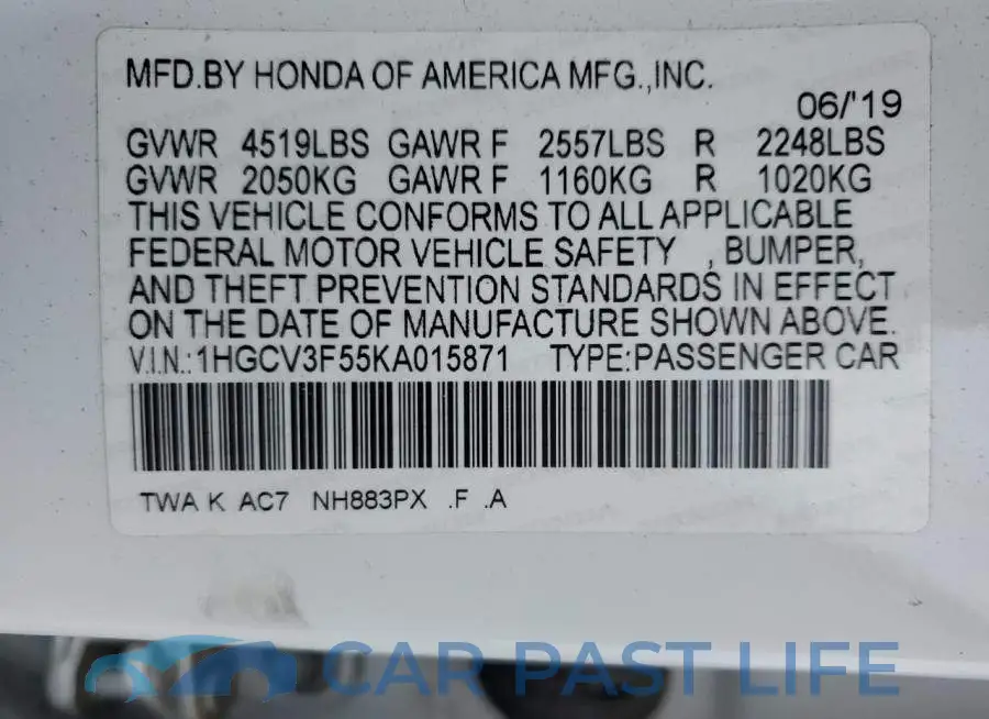 1HGCV3F55KA015871# 12