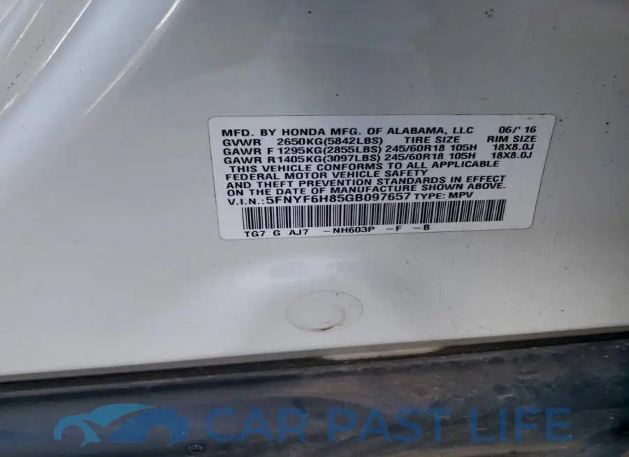 5FNYF6H85GB097657# 13