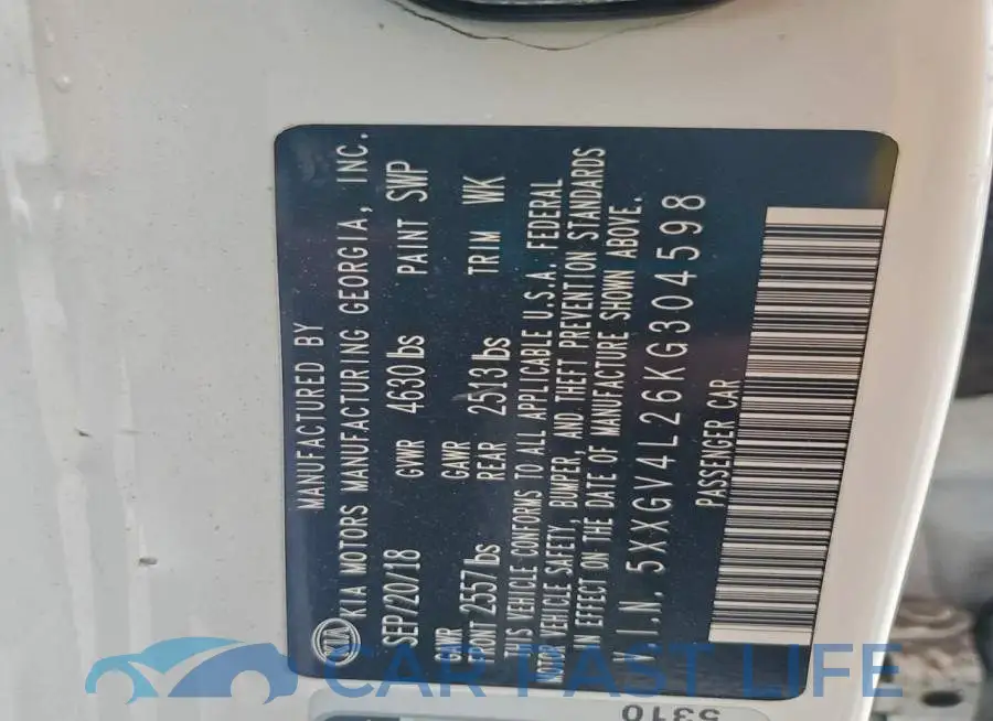 5XXGV4L26KG304598# 12
