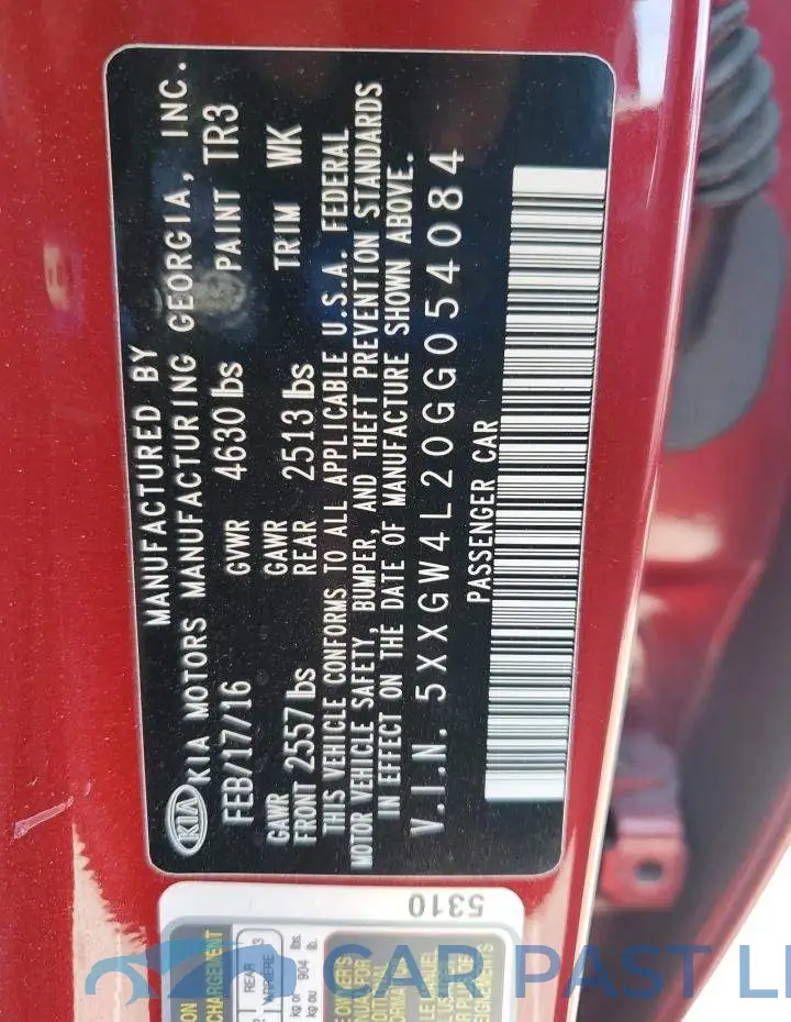 5XXGW4L20GG054084# 13