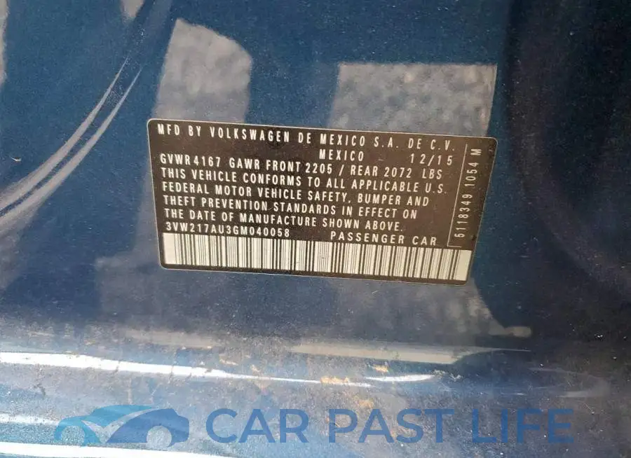 3VW217AU3GM040058# 12