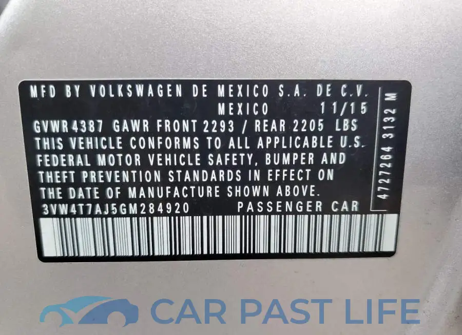 3VW4T7AJ5GM284920# 13