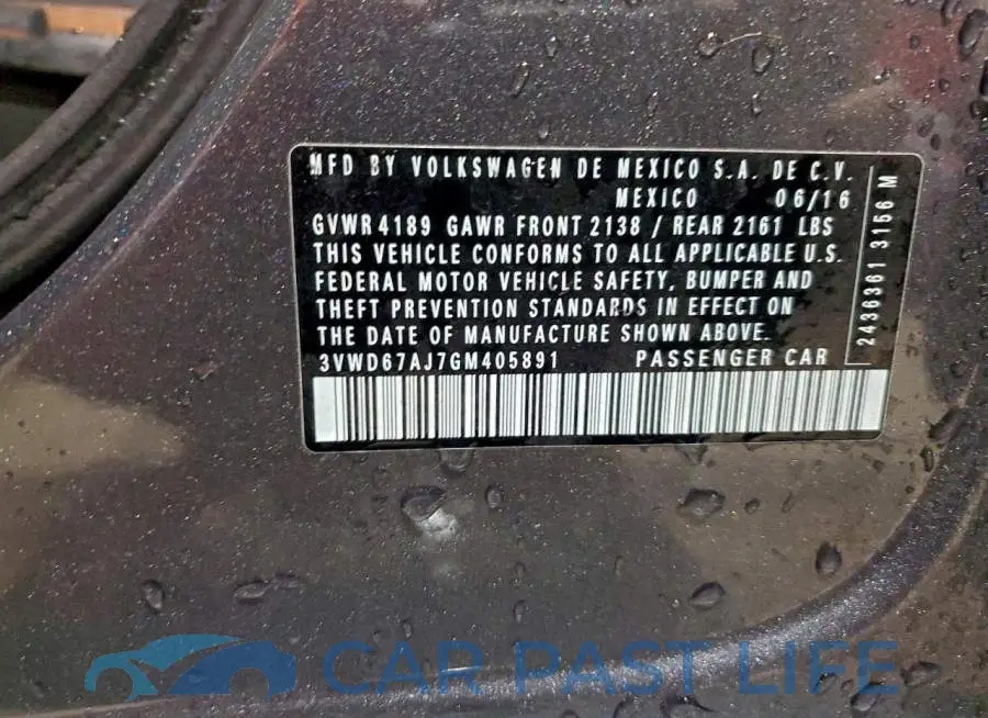 3VWD67AJ7GM405891# 13