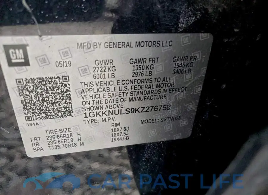 1GKKNULS9KZ276758# 13