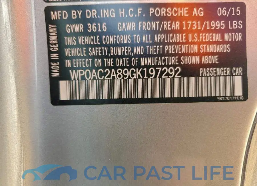WP0AC2A89GK197292# 13