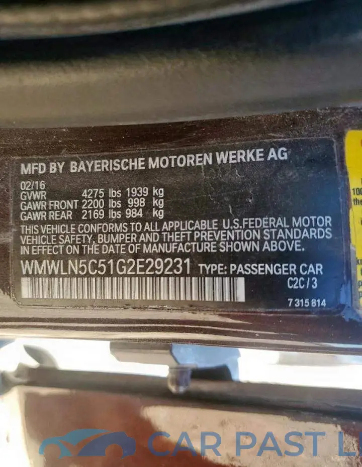 WMWLN5C51G2E29231# 13