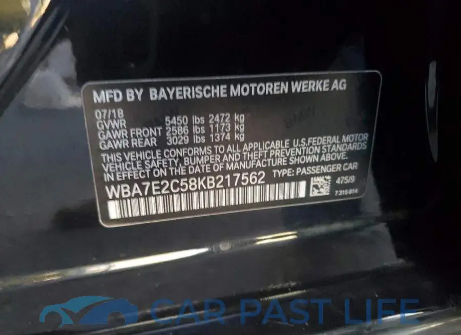 WBA7E2C58KB217562# 12