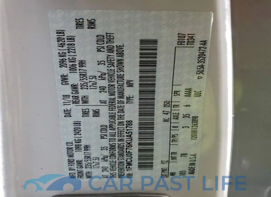 1FMCU0F76KUA51788# 13