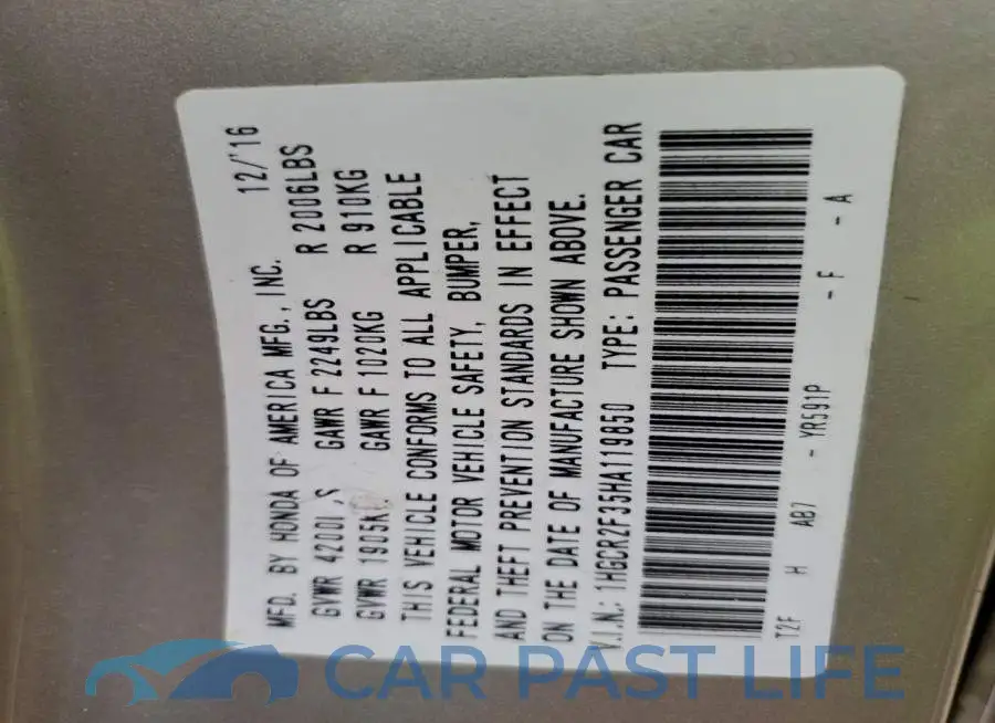 1HGCR2F35HA119850# 13