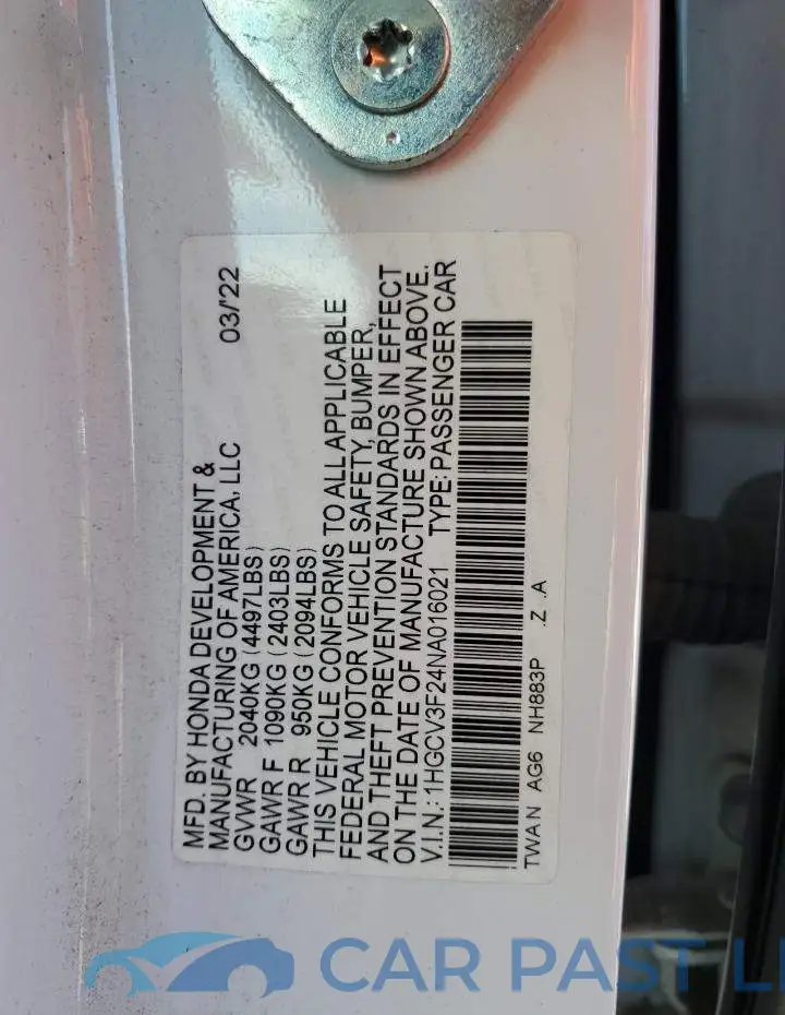 1HGCV3F24NA016021# 13