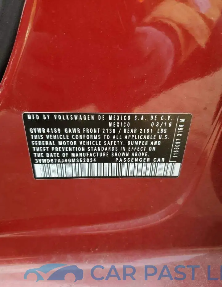 3VWD67AJ4GM352034# 12