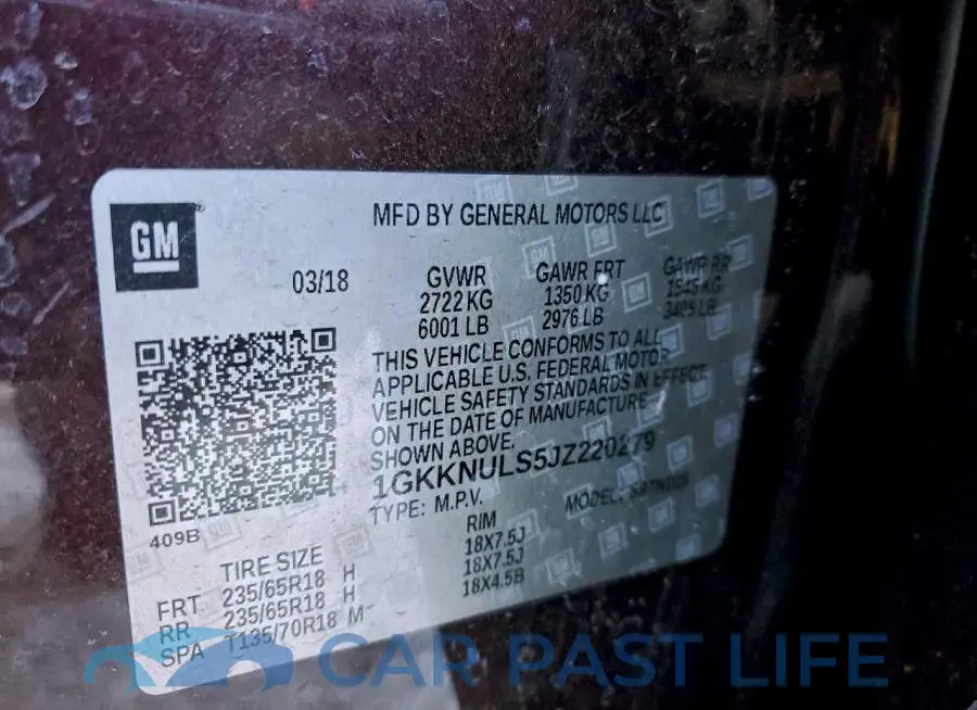1GKKNULS5JZ220279# 13
