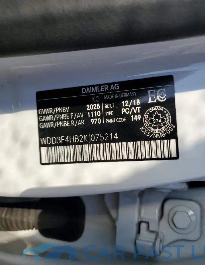 WDD3F4HB2KJ075214# 12